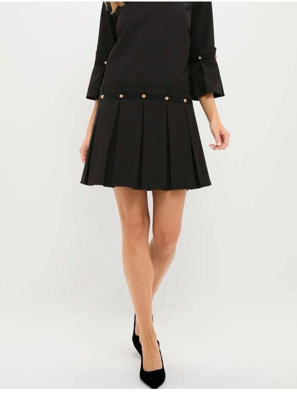 Tuckernuck Black Pleated A-Line Dress with Gold Studs - Picture 4 of 9